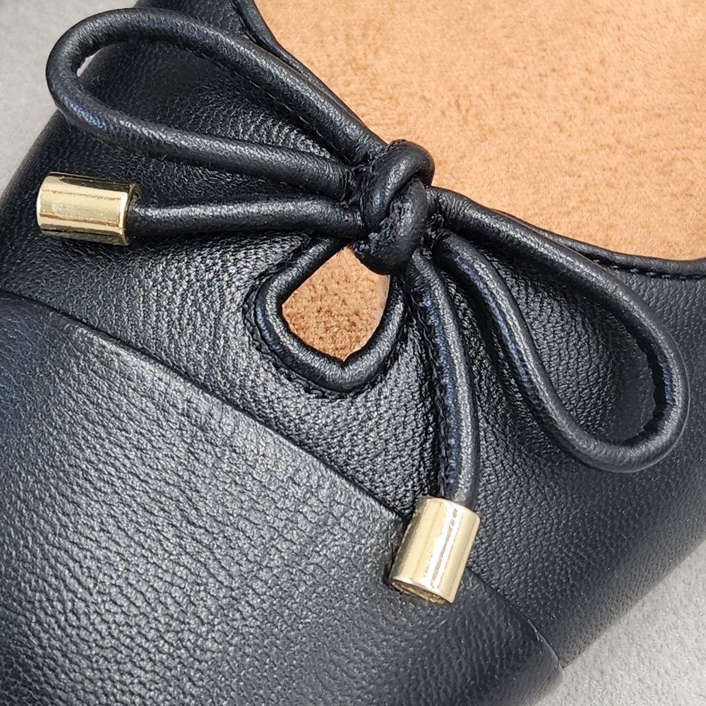 Vionic Ballet Flats 9.5 Black Leather Klara Bow Logo Arch Support Comfy New $150 - Picture 6 of 16